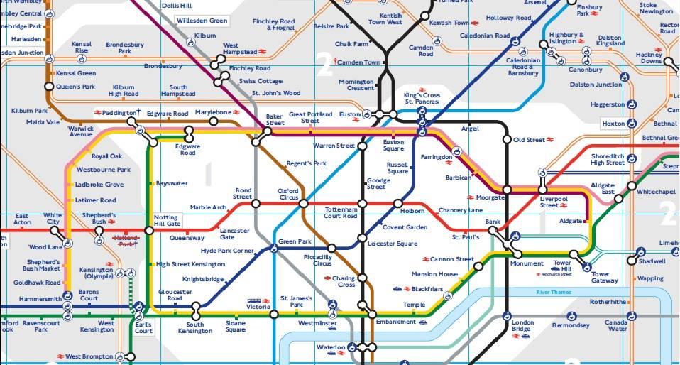 Plan du métro de Londres et ses différentes zones de tarification