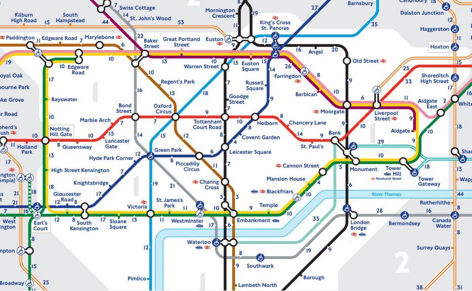 La carte officielle du métro de Londres avec le temps de marche